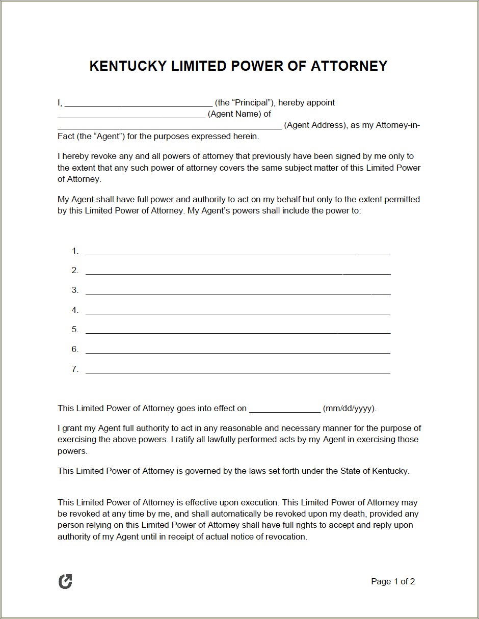 Free Printable Power Of Attorney Form Kentucky Templates