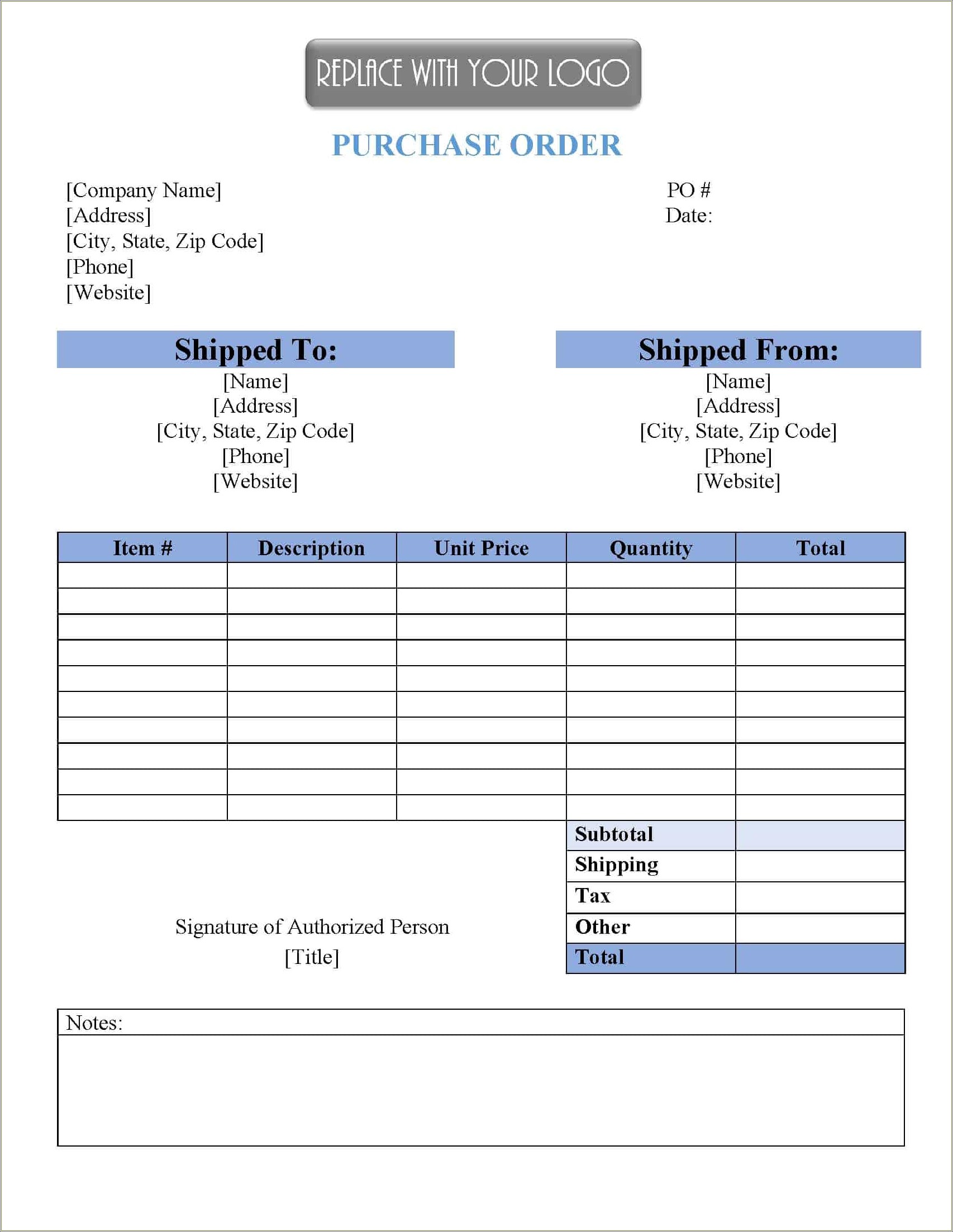 Free Printable Purchase Order Form Template Excel - Resume Example Gallery