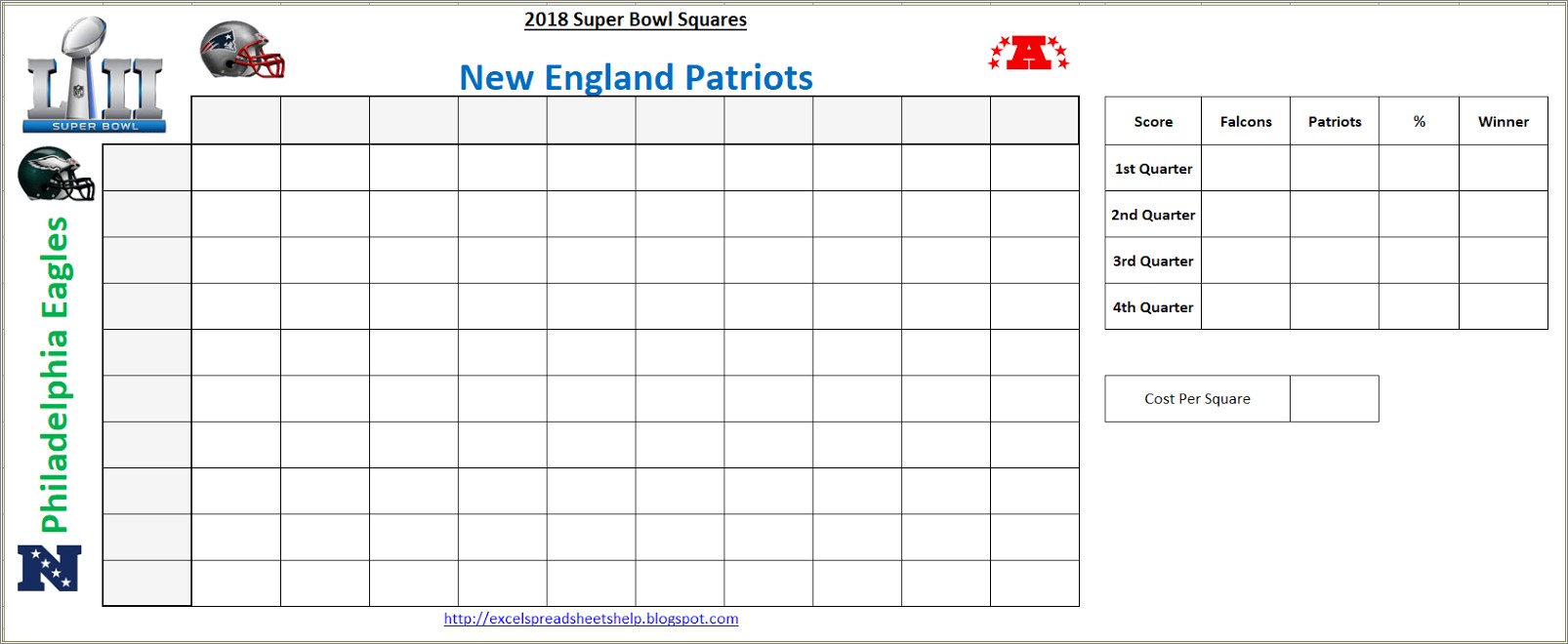 Free Printable Super Bowl Squares Template Excel