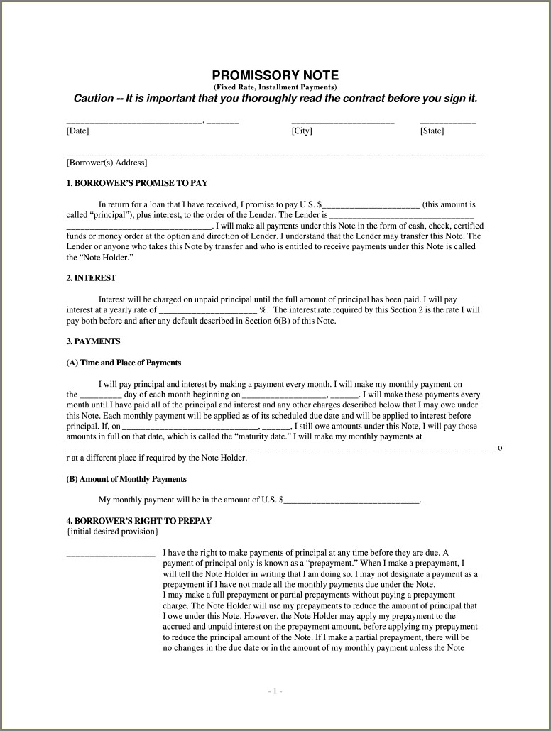 Free Promissory Note Template Lienholder Real Estate