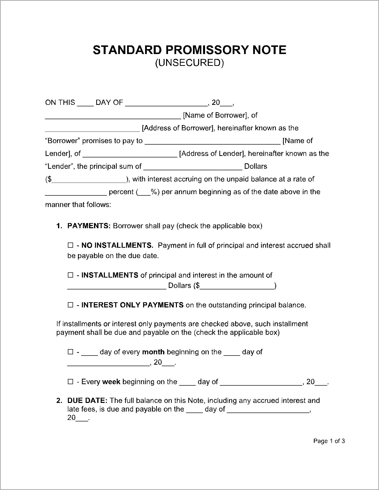 Free Promissory Note Template With Payment Schedule