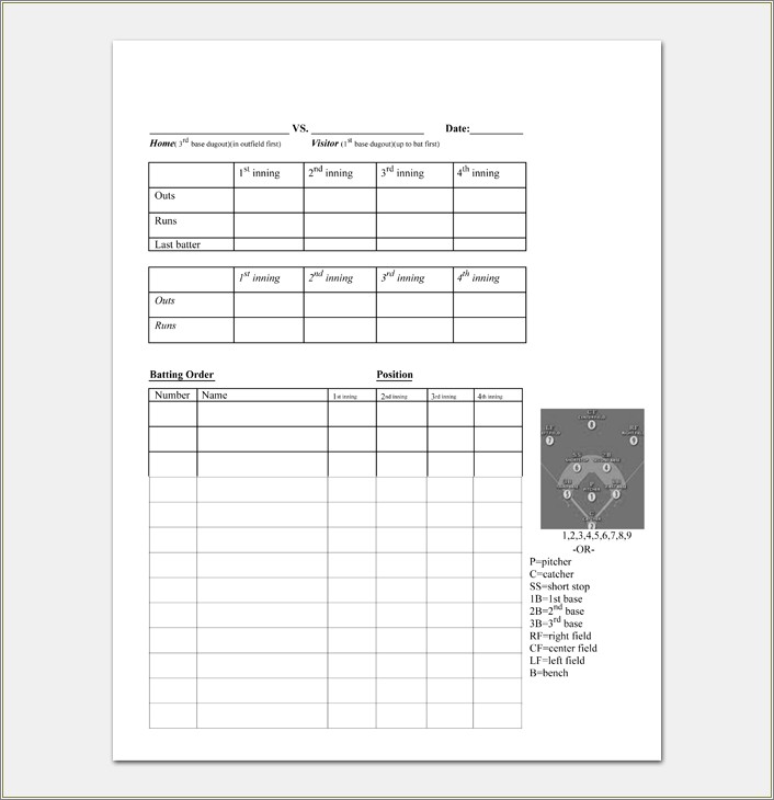 Free Quarter Page Template For Baseball Lineup Card