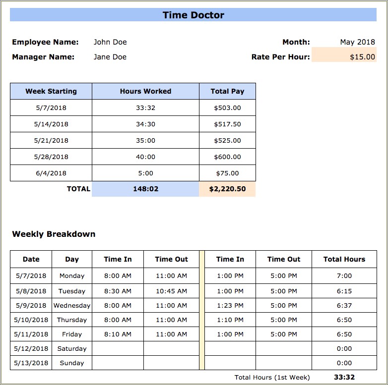 Free Sample Of Service Hour Record Sheet Template