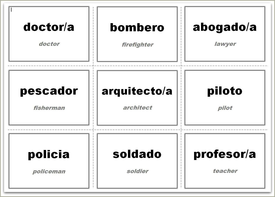 Free Spanish Classroom Picture Card Making Templates Printable