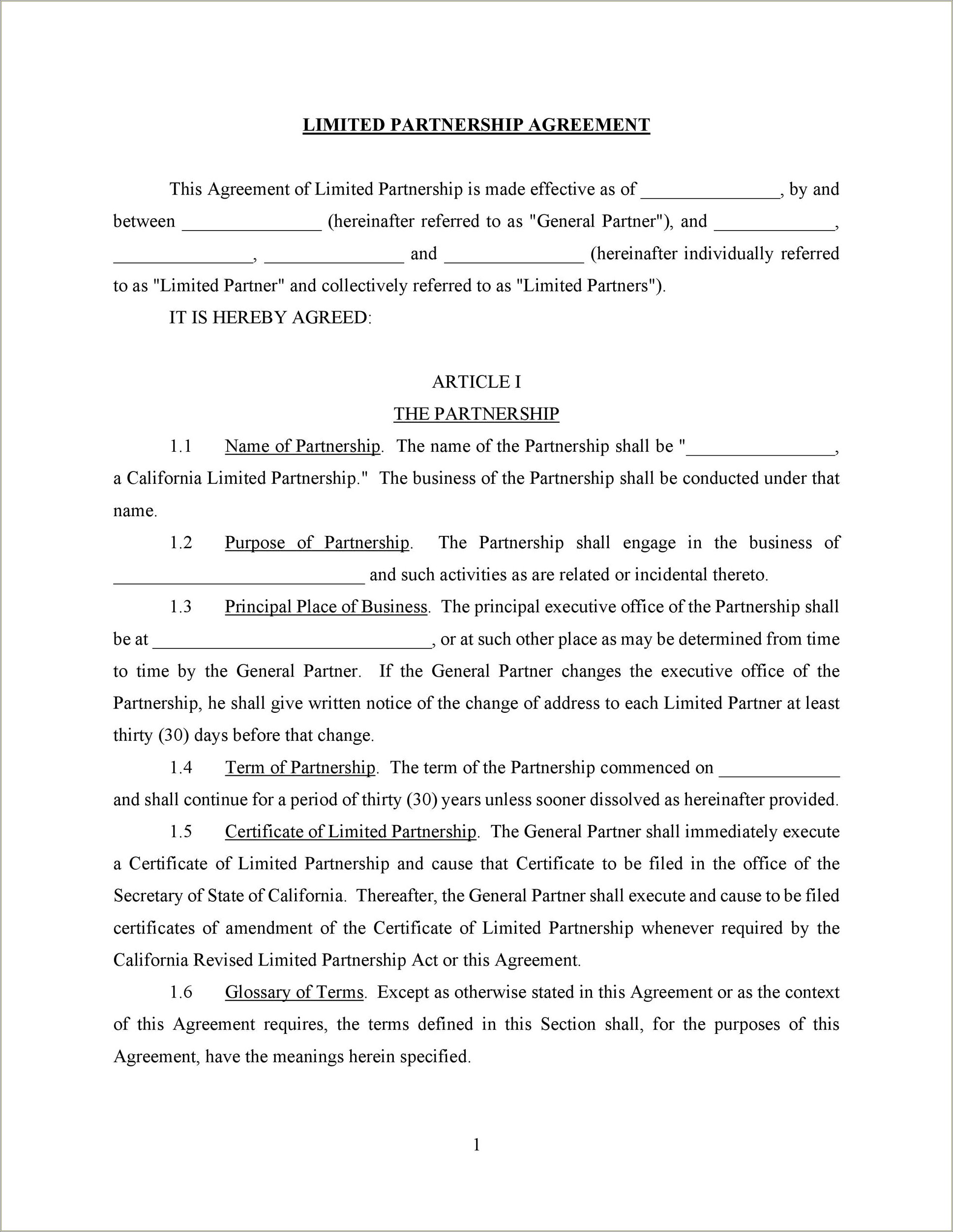 Free Strategic Partnership Agreement Template For Ca