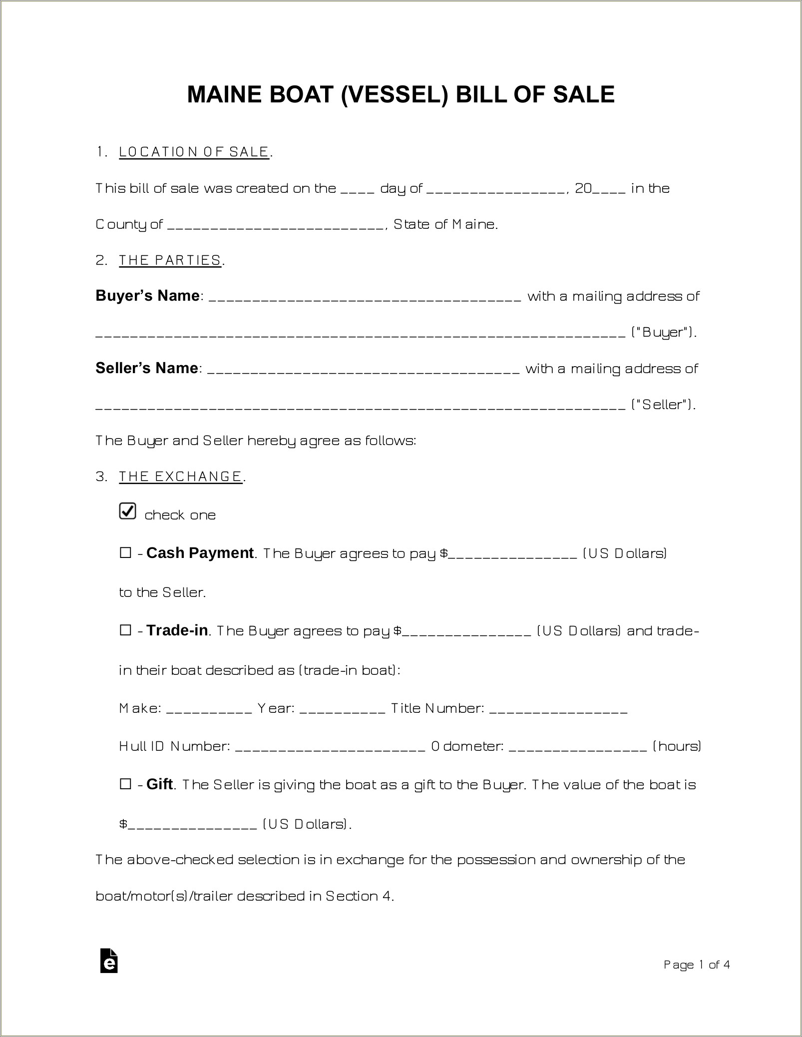 Free Template Bill Of Sale For Boat