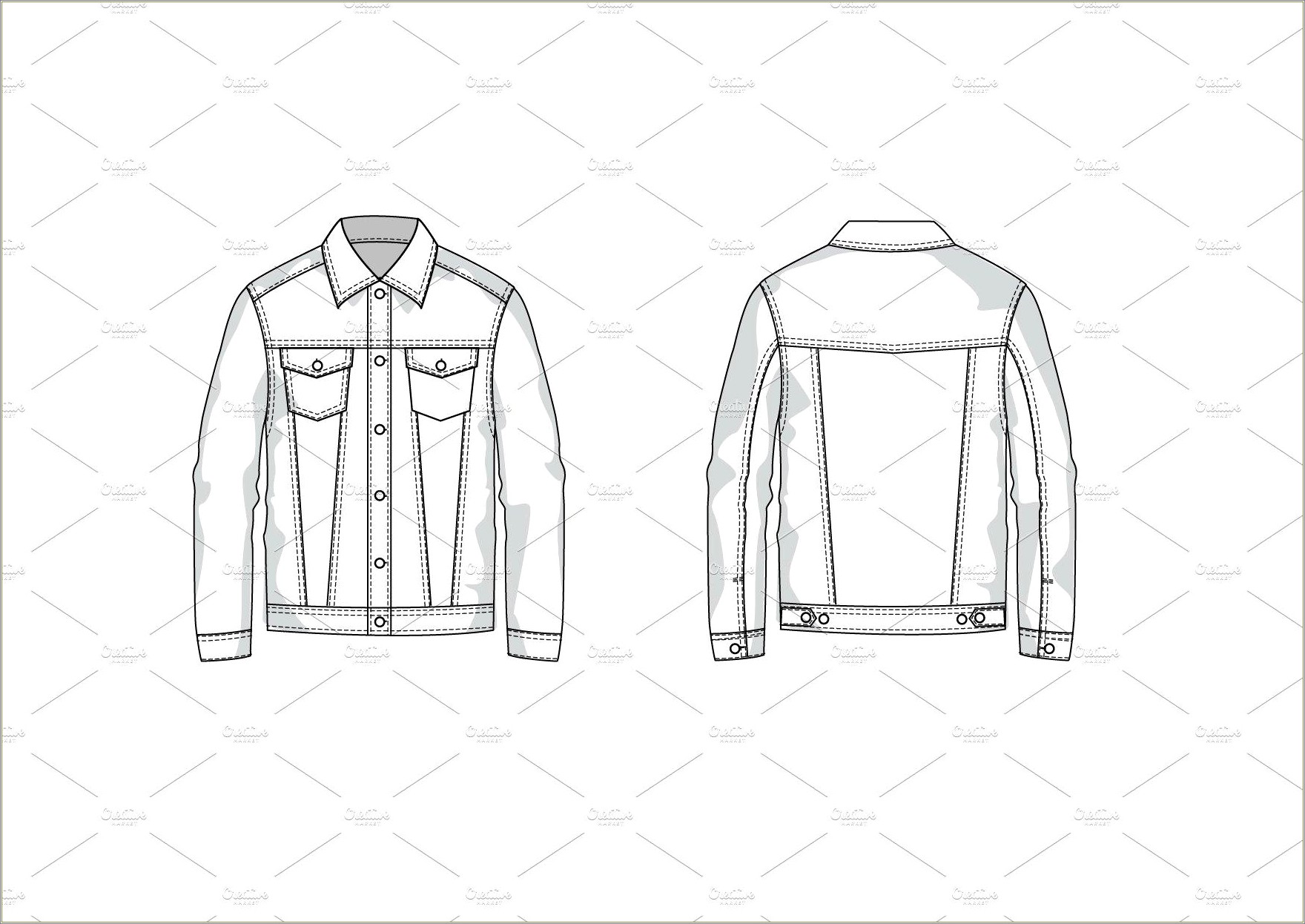 Free Template For Denim Jacket Back On Illustrator