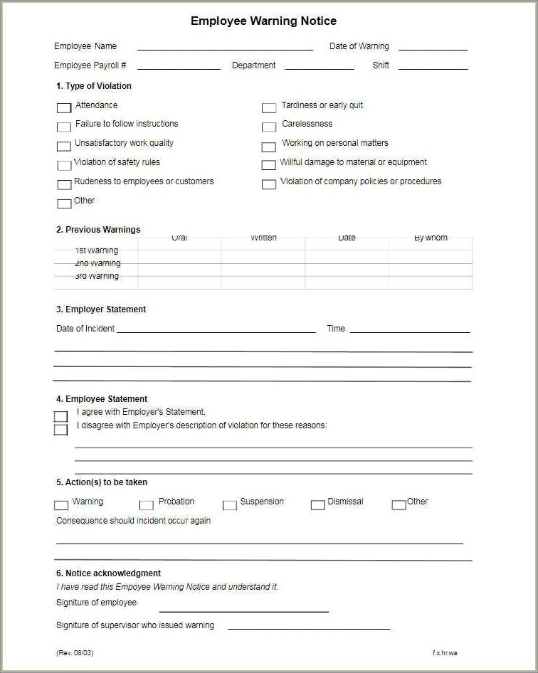 Free Template For Employee Disiplenary Action Forms