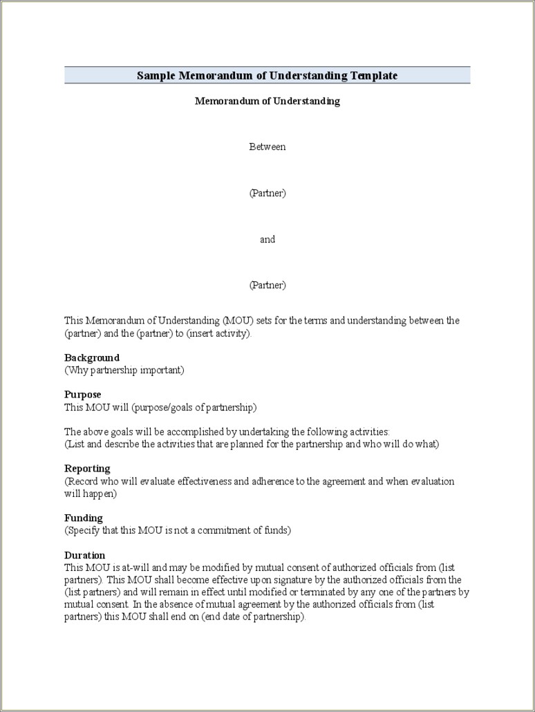 Free Template For Employee Memo Of Understanding