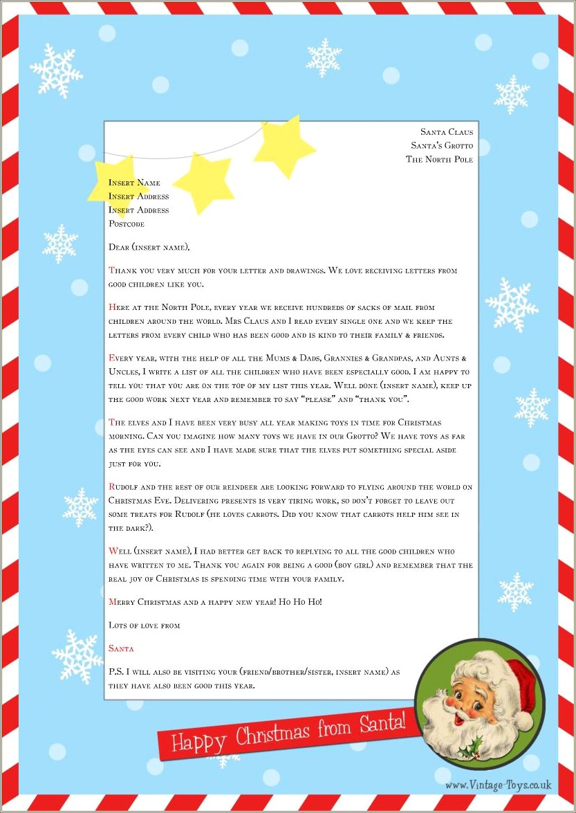Free Template For Letter From Santa To Child