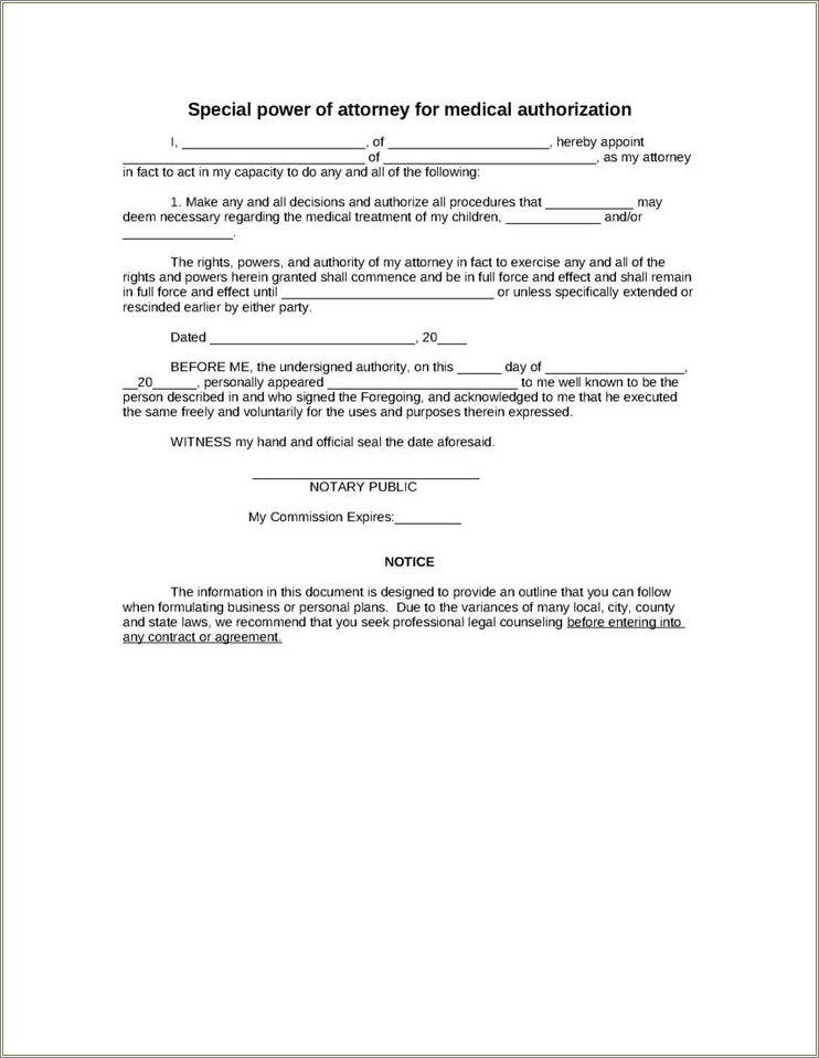 Free Template For Medical Power Of Attorney