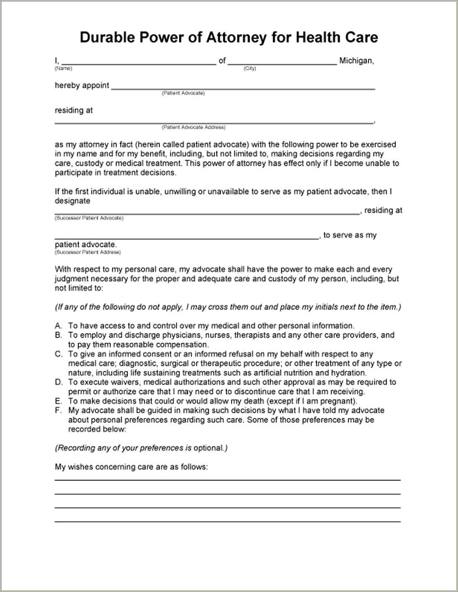 Free Template For Power Of Attorney Letter