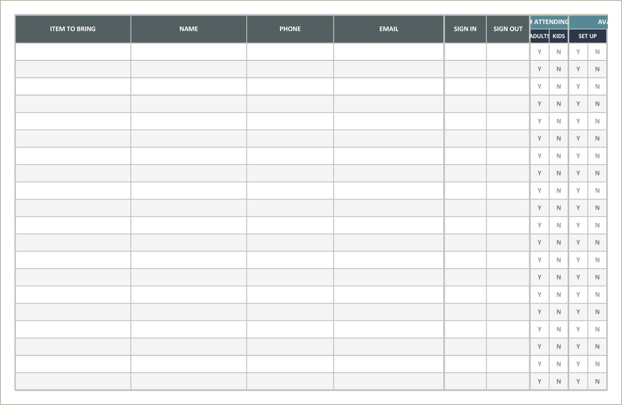 Free Template For Sign Up Sheet For Event