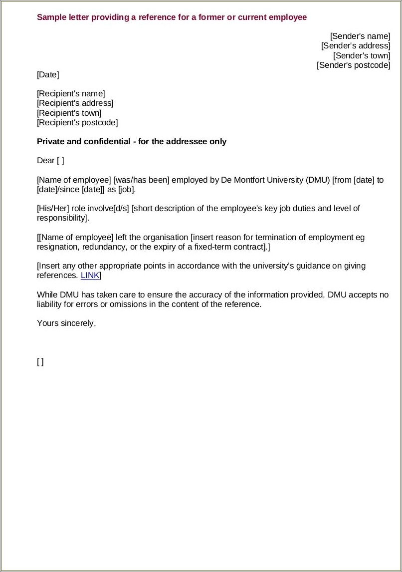 Free Template Letter Of Recommendation For Employment Pdf