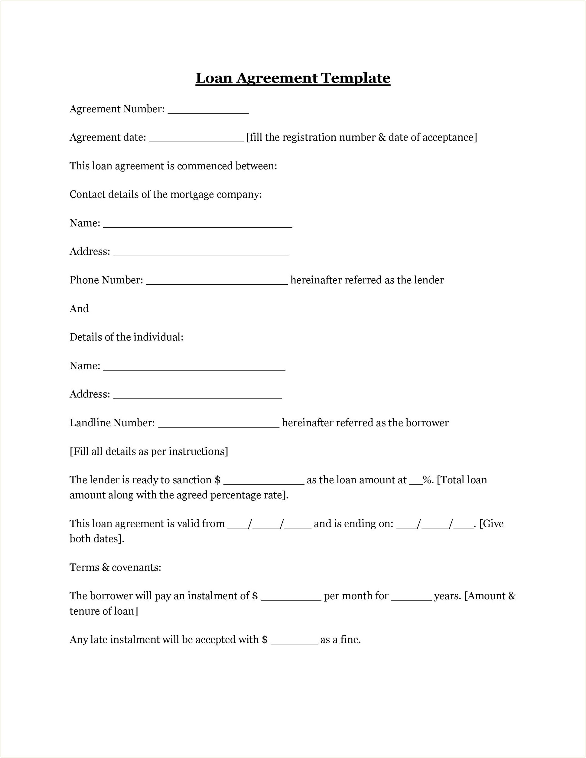 Free Template To Put Loan Agreement Between Friends