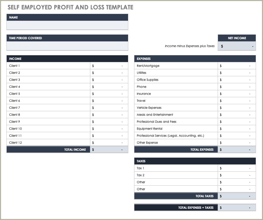 Free Templates For Profit And Loss Statements