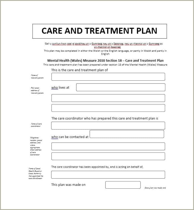 Free Templates For Treatment Planning For Counseling