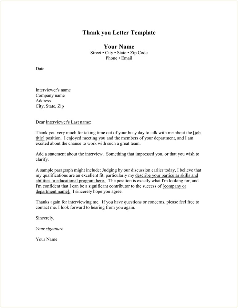 Free Thank You Letter After Interview Template