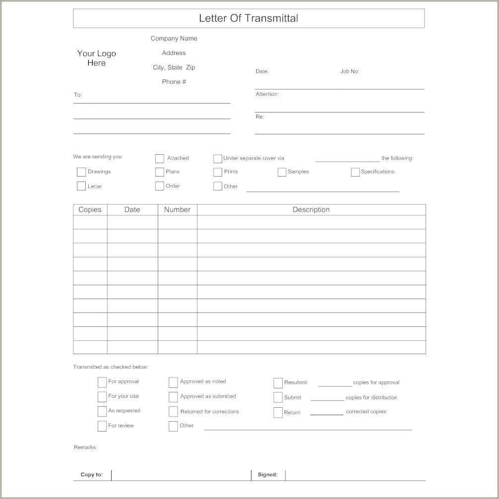 Free Transmittal Form Transmittal Letter Template Word