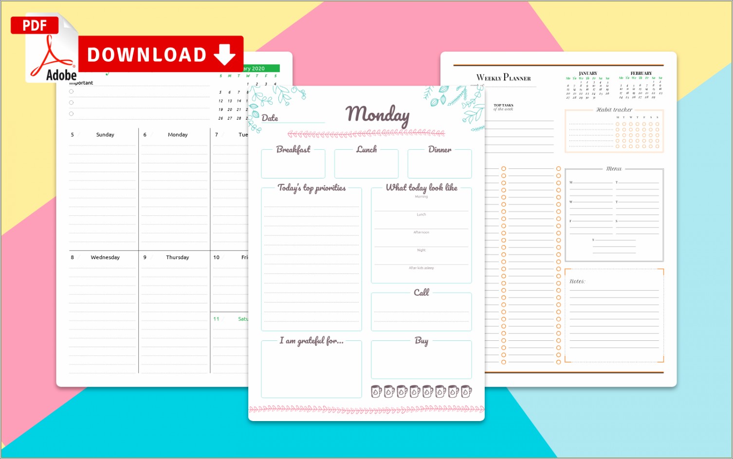 Free Weekly 5 Day Planner Template Horizontal