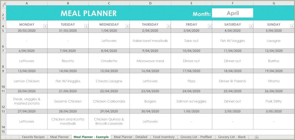 Free Weekly Meal Planner Template Google Docs