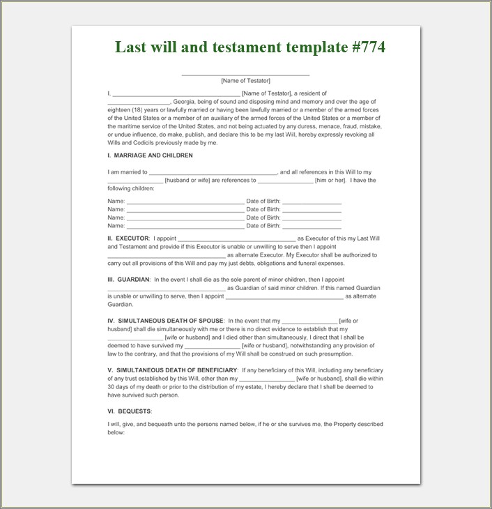 Free Will Template For Nevada Microsoft Word
