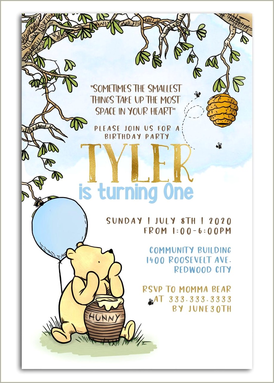 Free Winnie The Pooh Birthday Invitation Templates