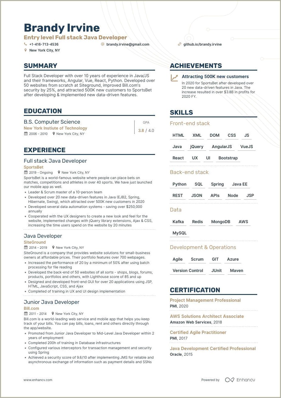 Full Stack Developer Objective Resume