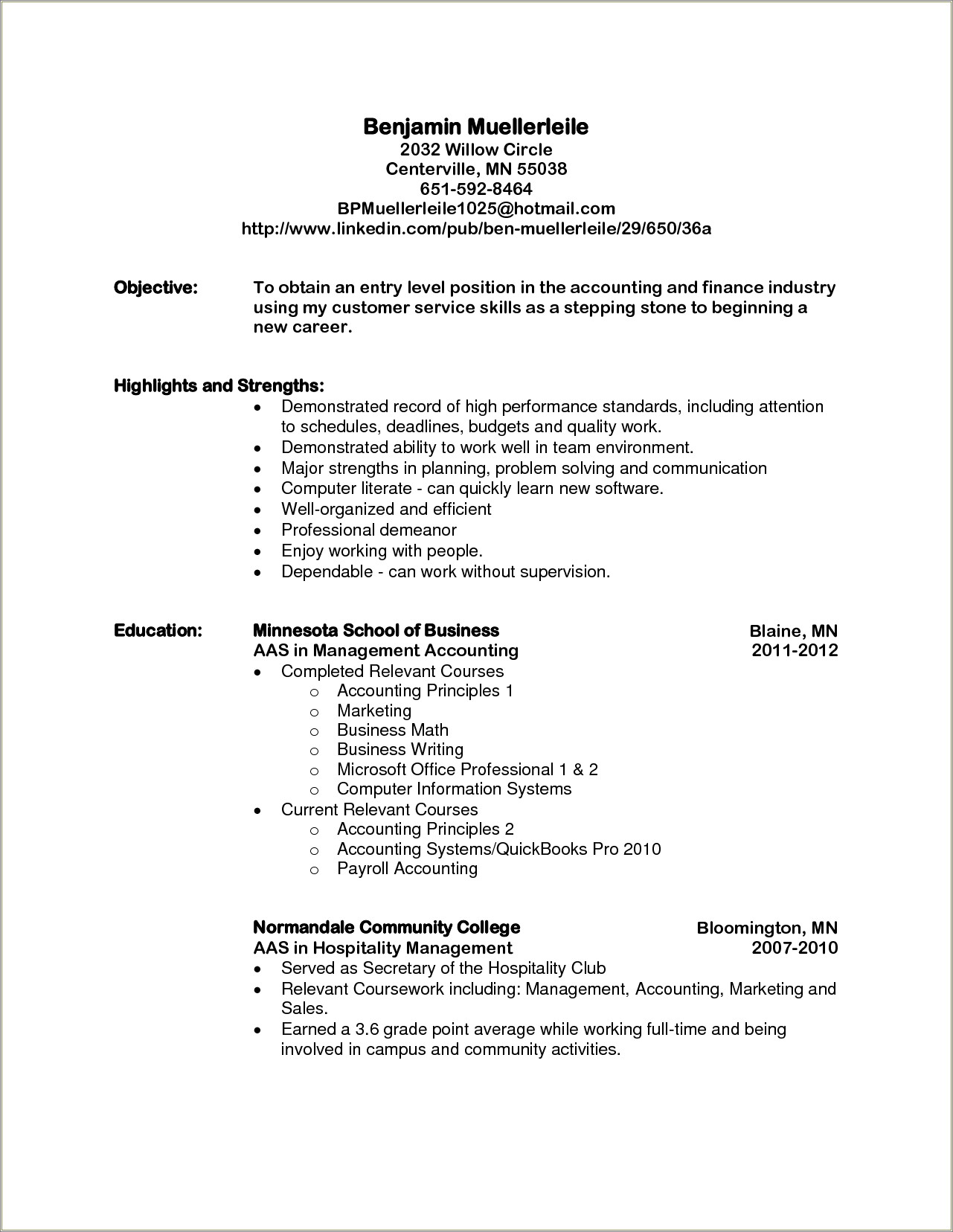 General Resume Objectives Entry Level