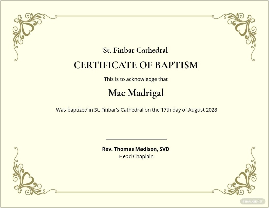 Godparent Certificate Template Free Class Baptism Hd