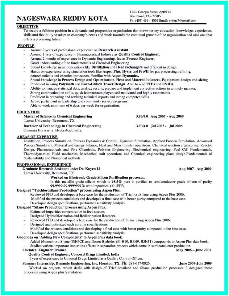 Good Resume Objectives For Engineers