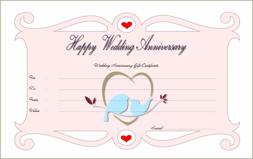 Happy Wedding Anniversary Gift Certificate Templates Free Download