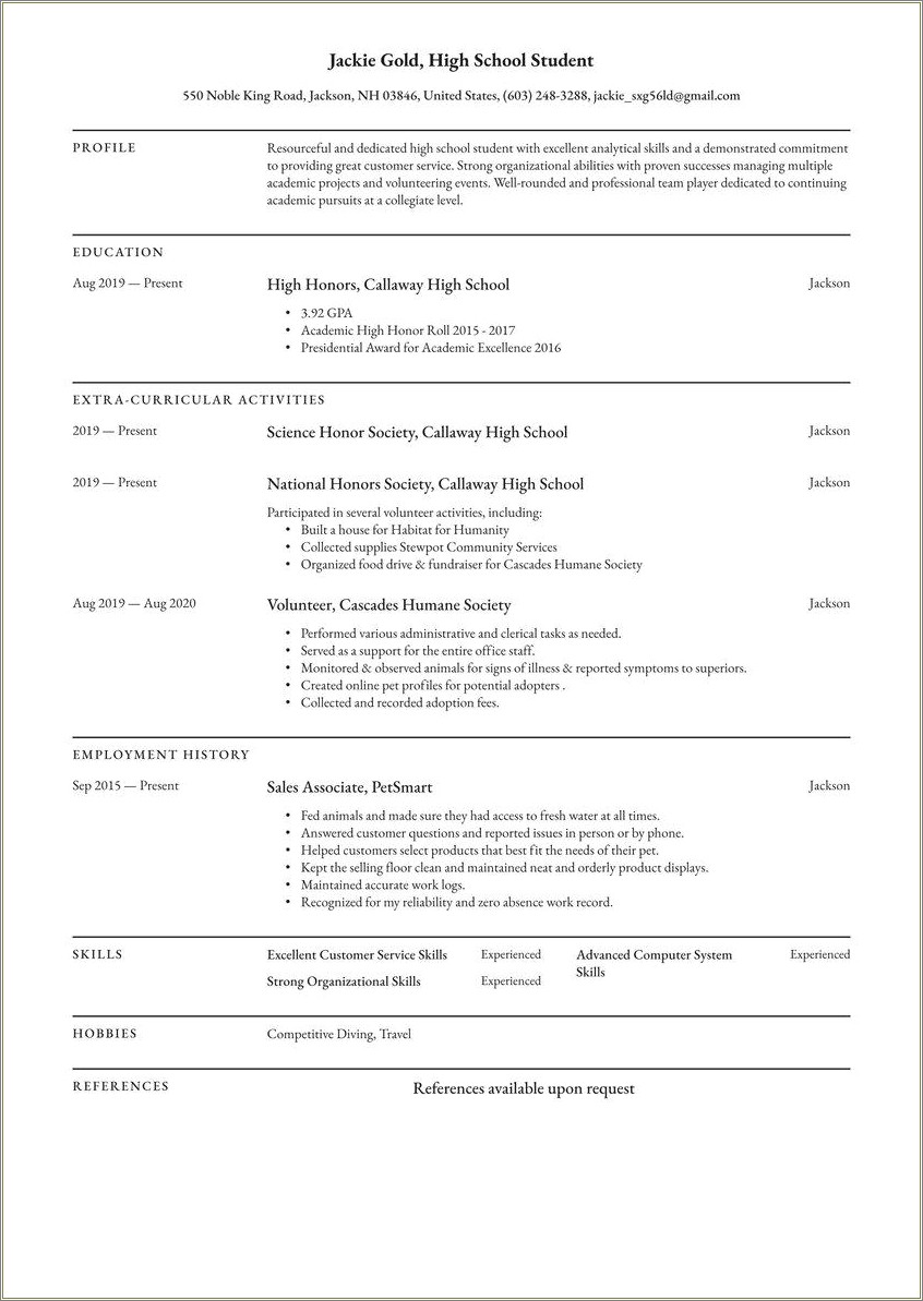 High School Resume Skills List