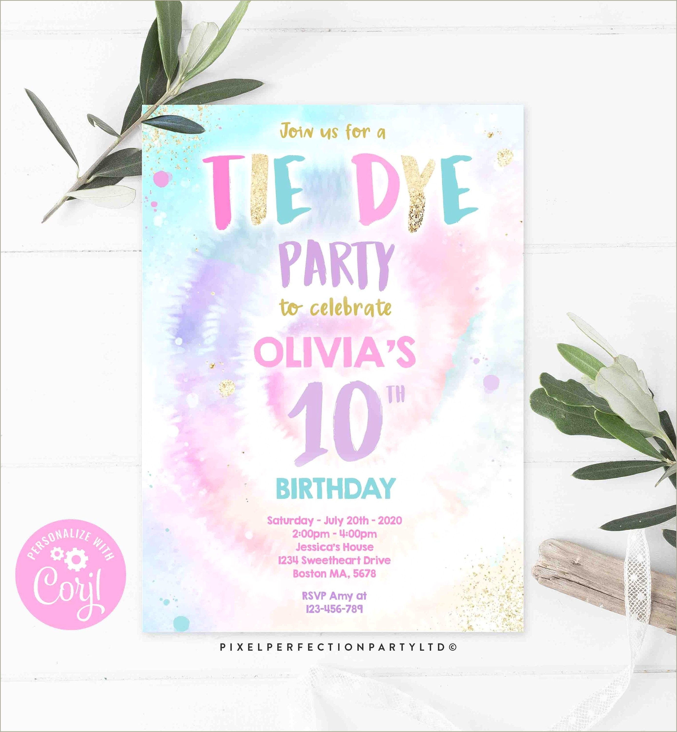 Hippie Tie Dye Blank Invitation Templates Free