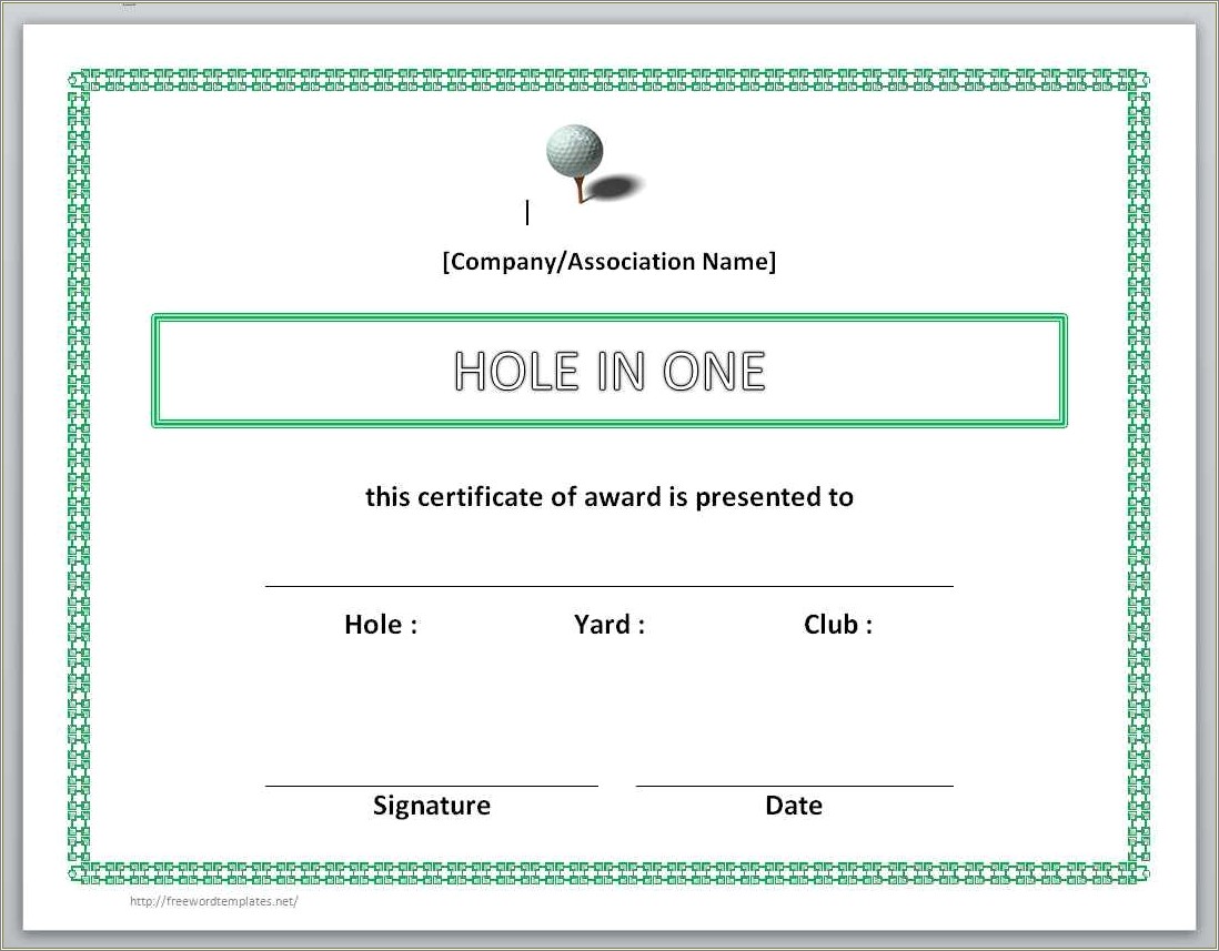 Hole In One Certificate Template Free Download