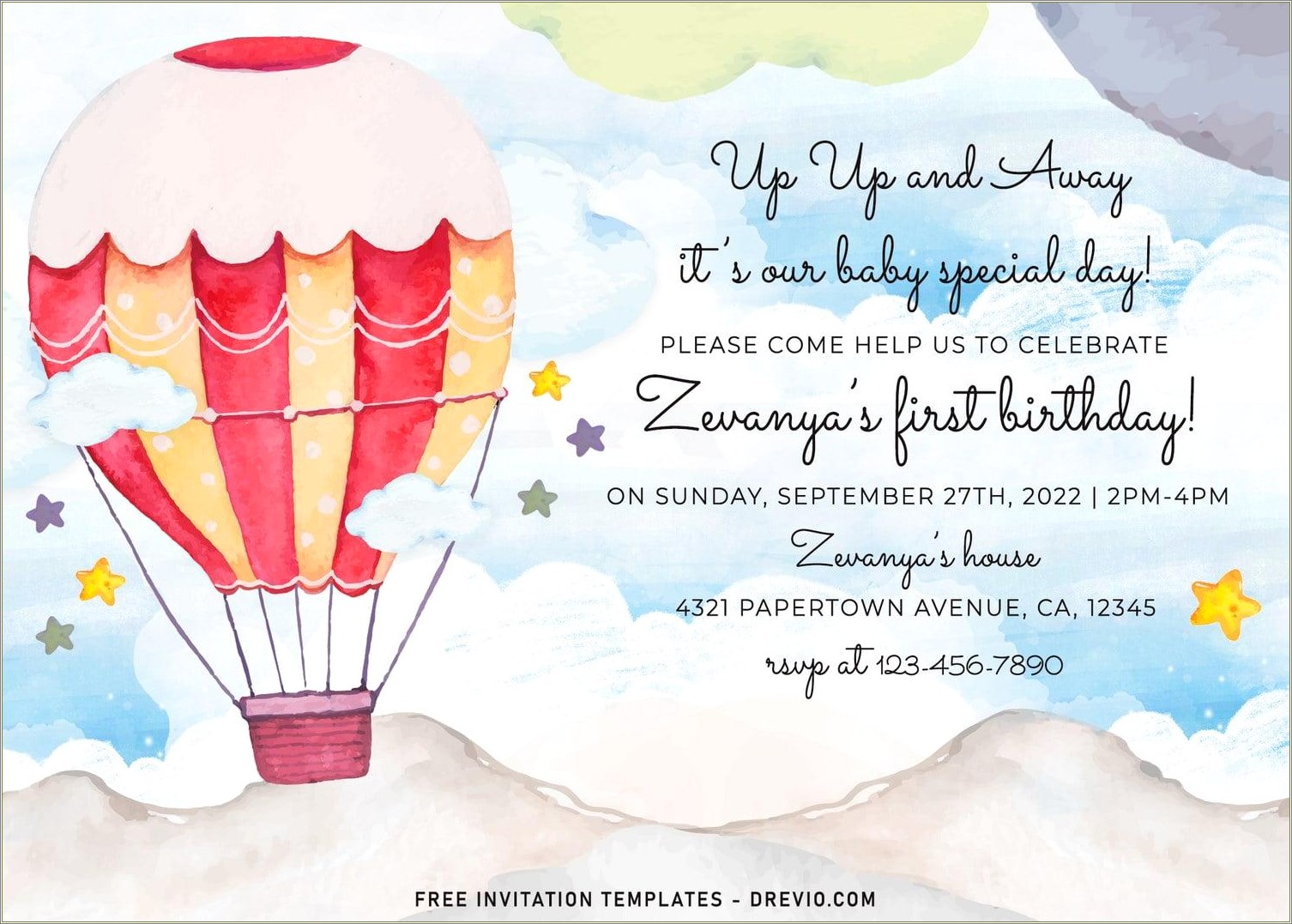 Hot Air Balloon Birthday Invitation Template Free