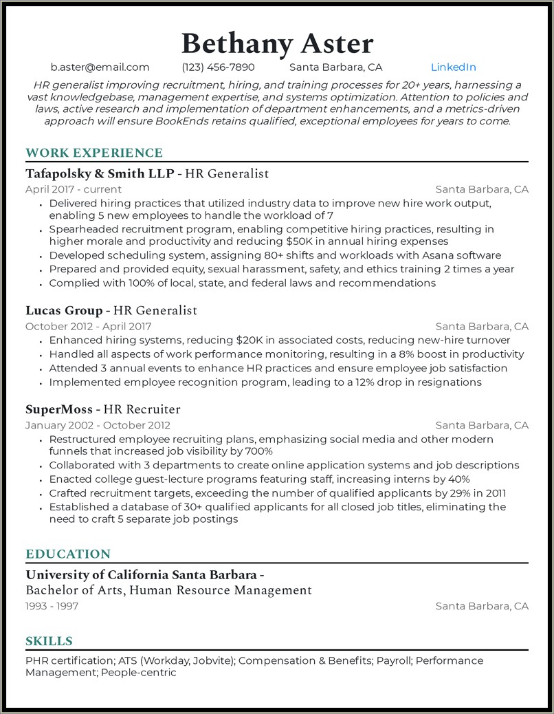 Hr Performance Management Resume Bullets