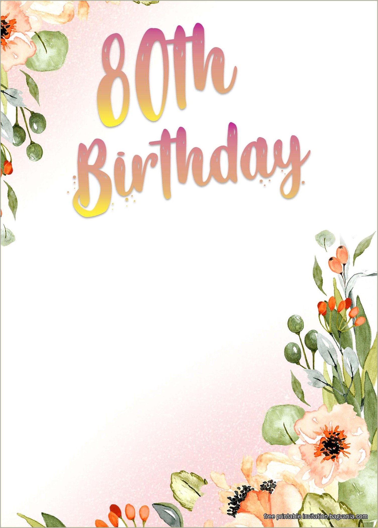 Invitation To 80th Birthday Party Free Template