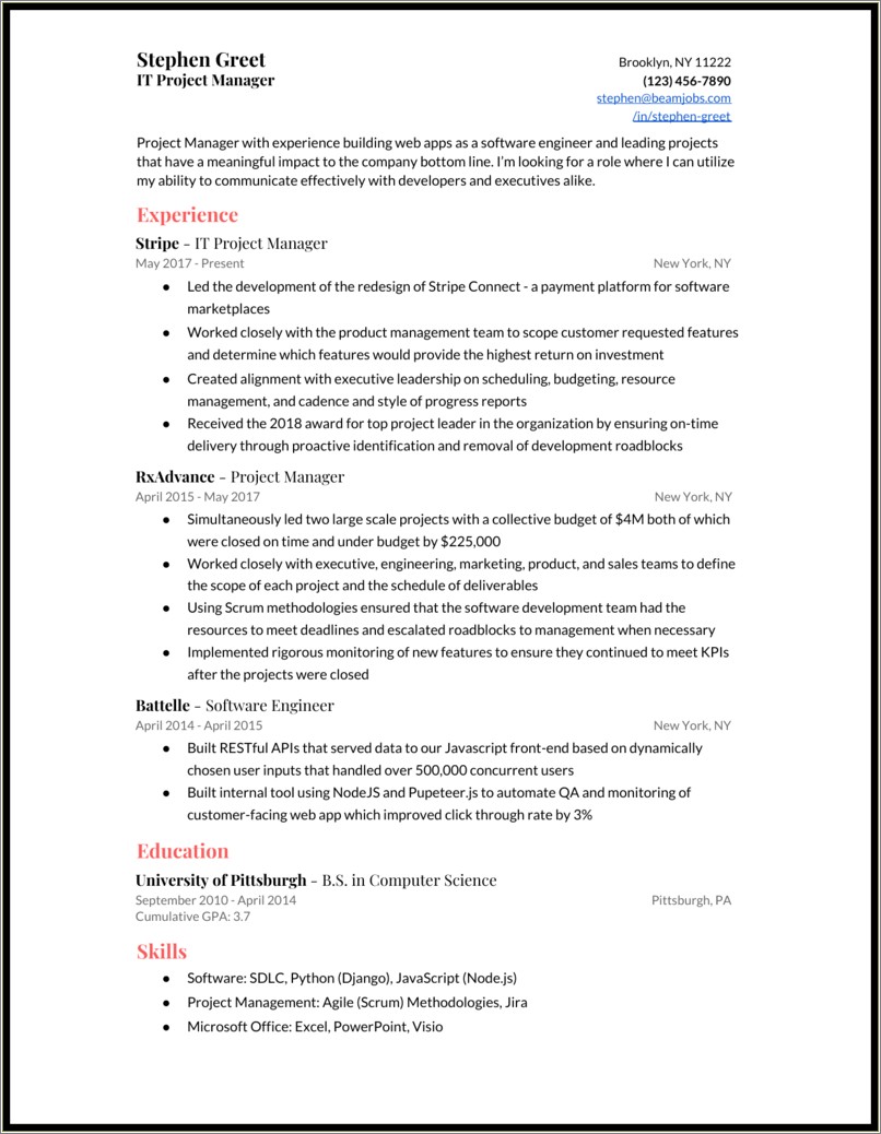 It Project Manager Ii Resume