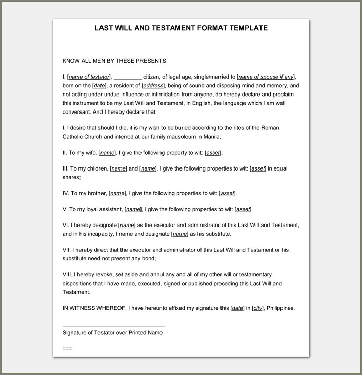 Last Will And Testament Free Template New Mexico