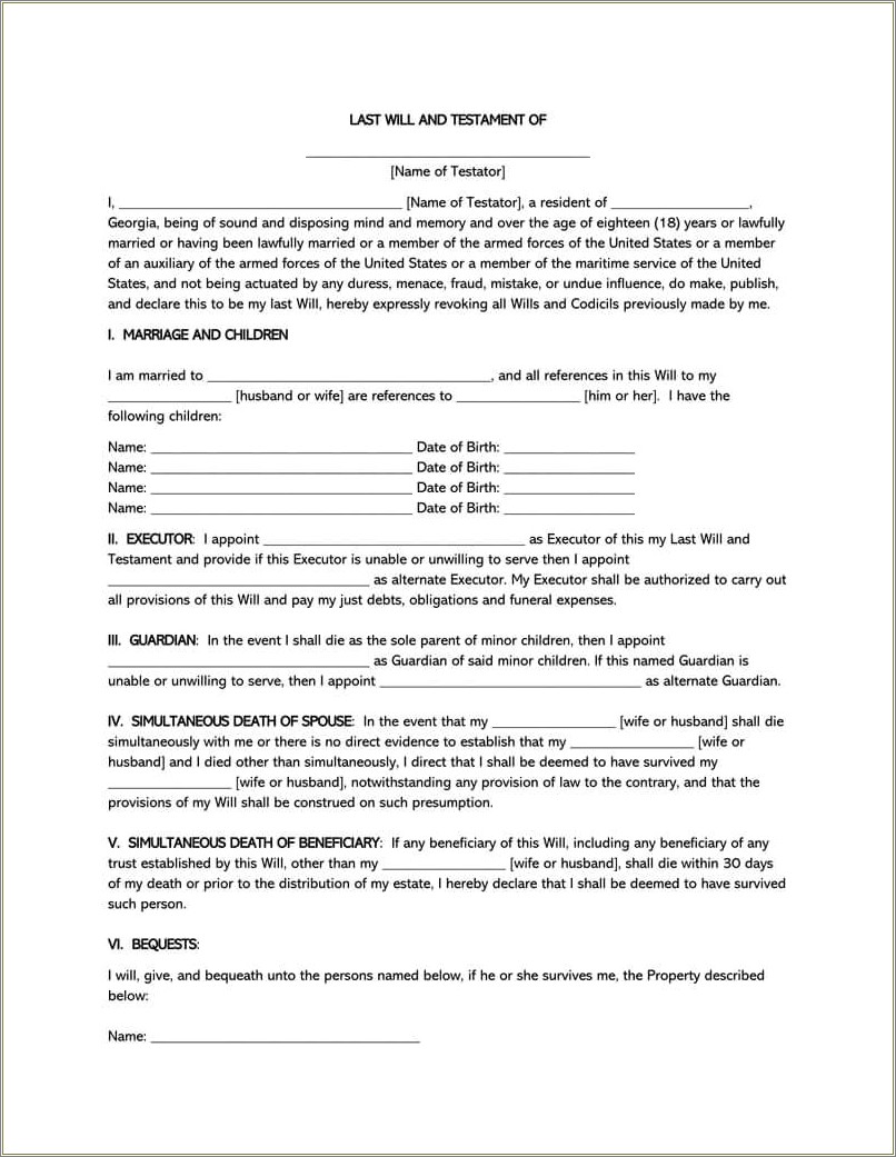 Last Will And Testament Free Template Uk Pdf