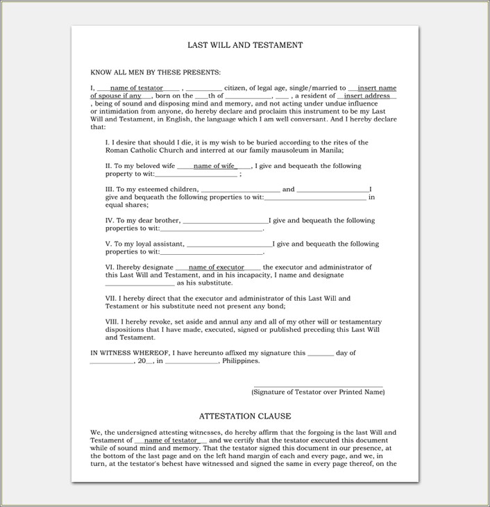 Last Will And Testament Pennsylvania Free Template