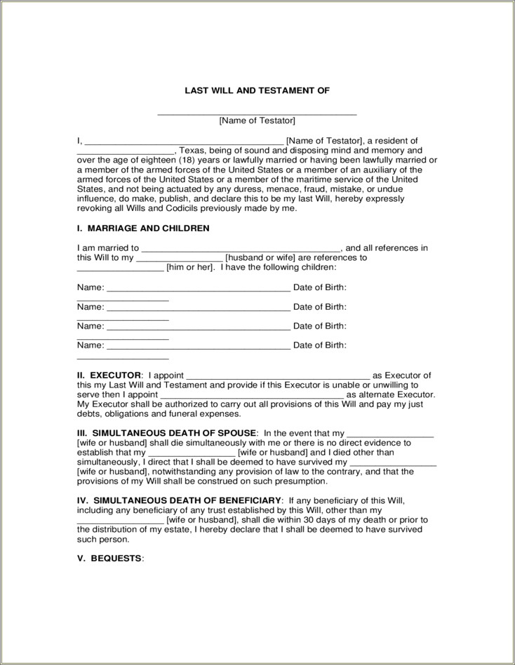 Last Will And Testament Template Free New Zealand