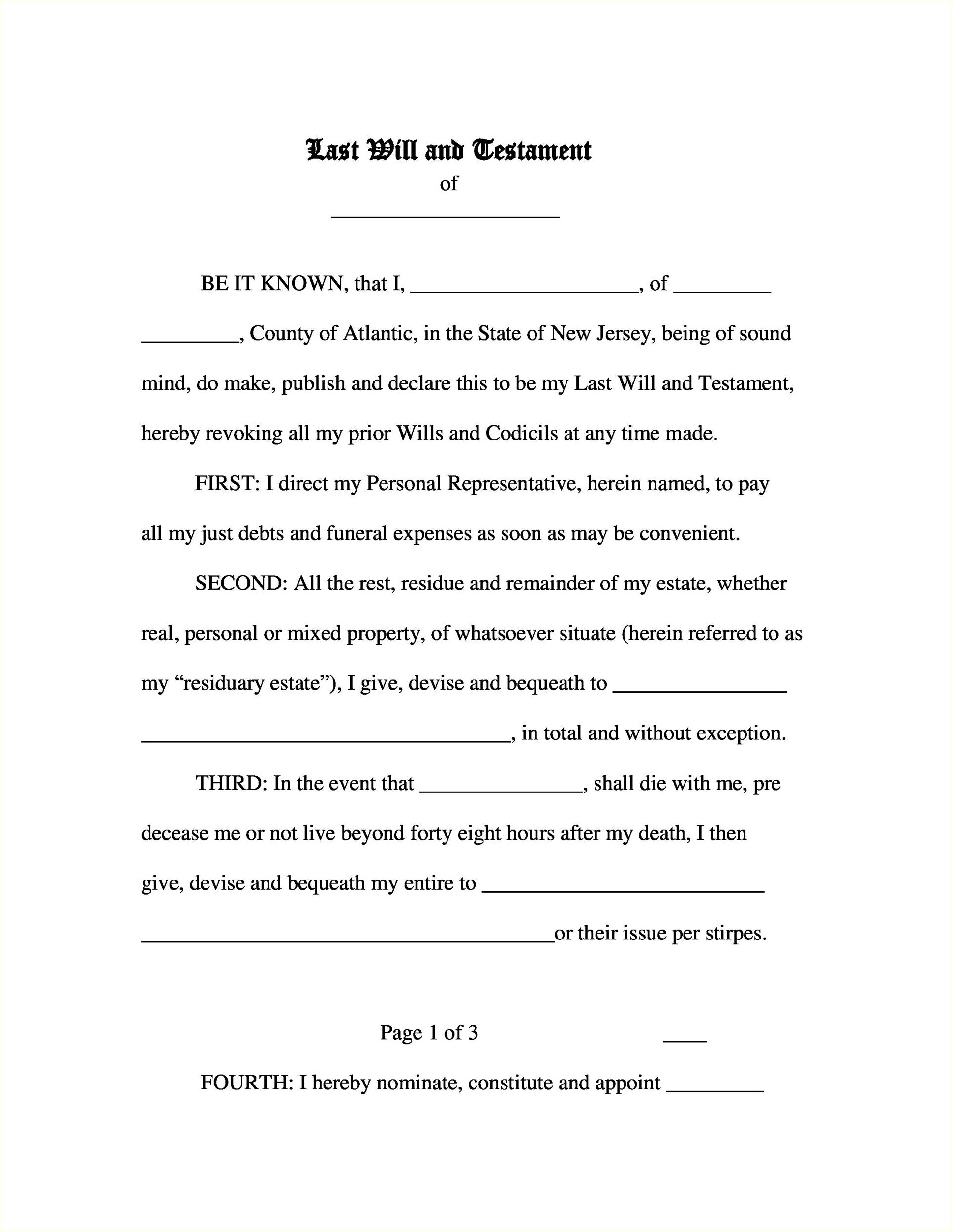 Last Will And Testament Template Free Uk