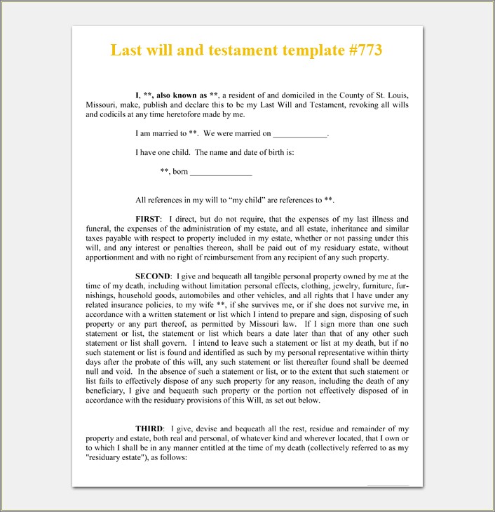 Last Will And Testament Template Microsoft Word Free