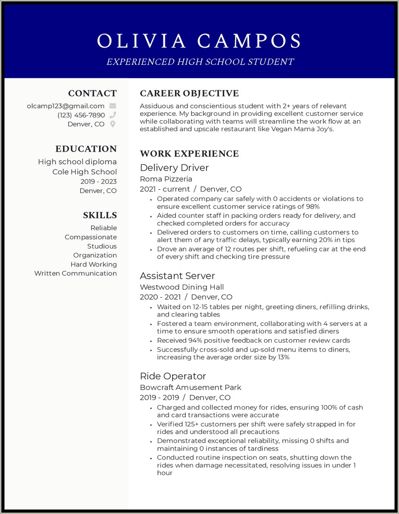 Mclean High School Resume Sample