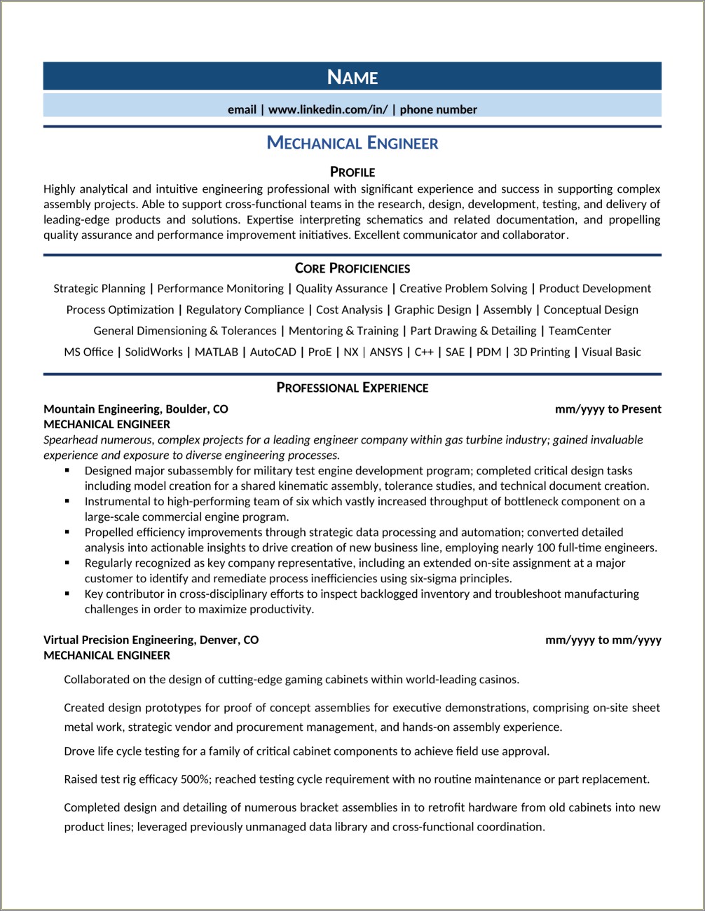 Mechanical Site Engineering Resume Objective