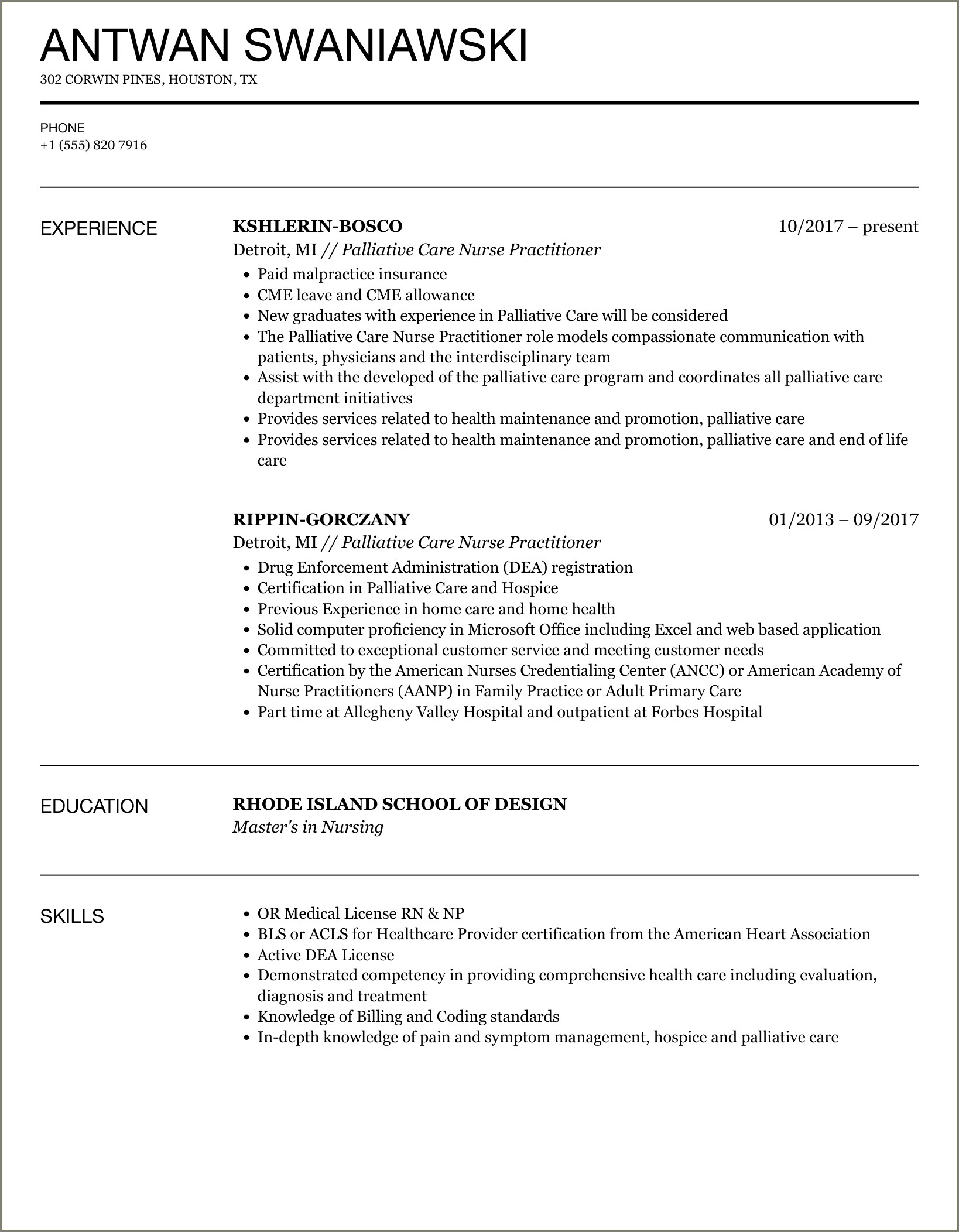 Nurse Practitioner Pain Management Resume