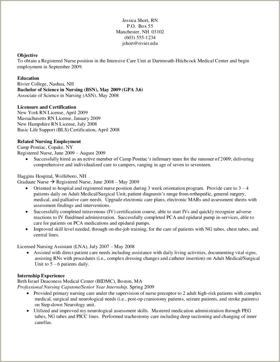 Objective For Nursing Home Resume