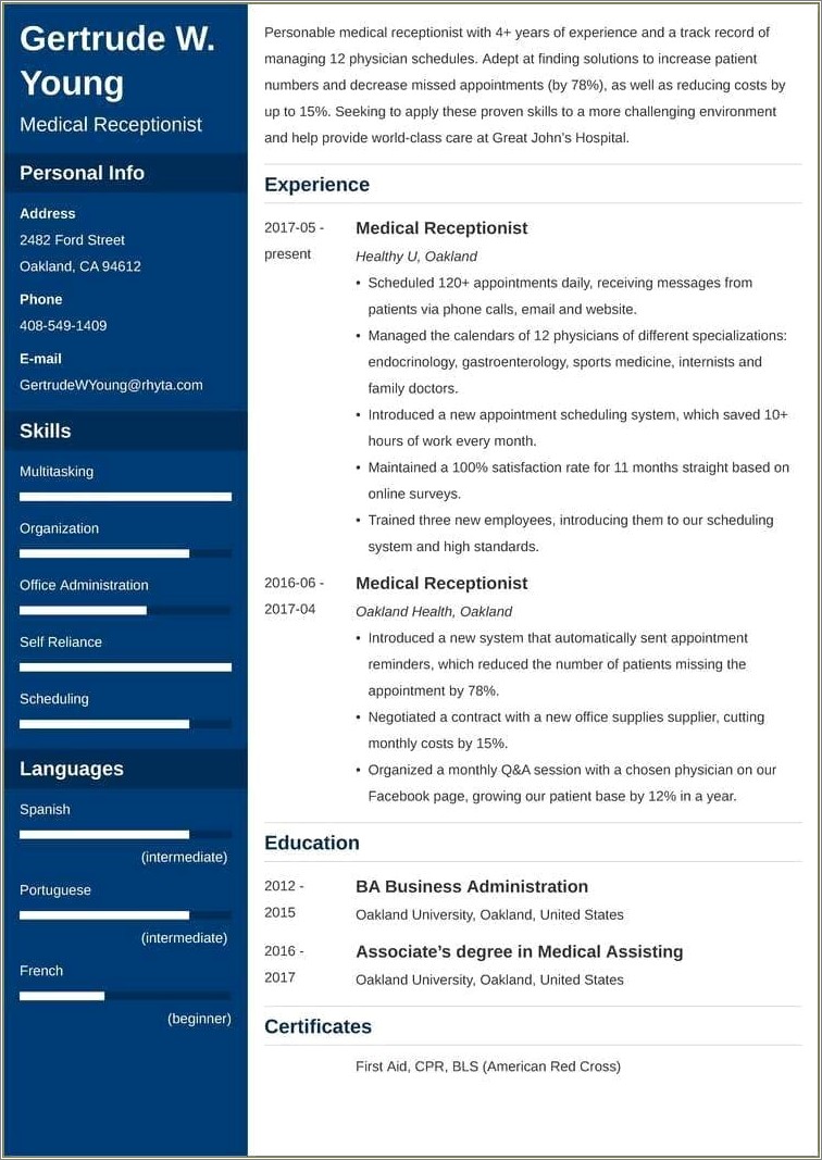Objective For Veterinary Receptionist Resume